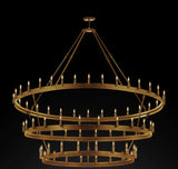 Inspired Camino Style Chandelier – Three Tier Wagon Wheel, Wrought Iron Vintage Barn Metal Rustic Industrial Lighting, W63" x H75"