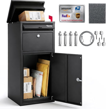 37" Package Delivery Box for Outside - Fully Assembled Galvanized Steel Parcel Drop Box with Lock, Black