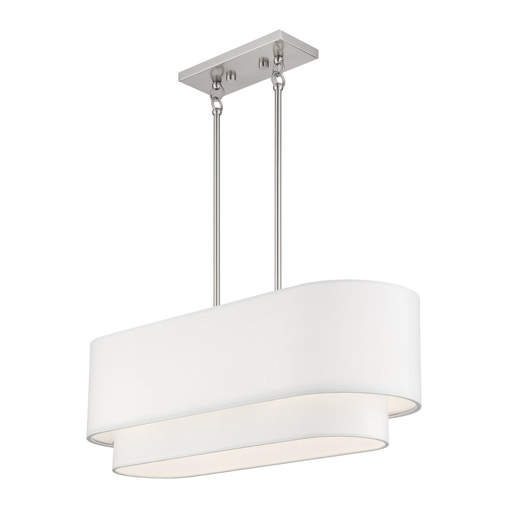 3 Light Bronze Medium Linear Chandelier With Hand Crafted Off-White Hardback Shades