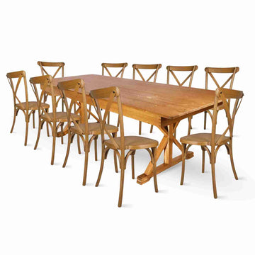 X-Leg Farm Table Dining Set with 10 Chairs
