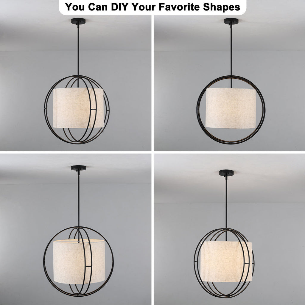 4-Light 20 Inch Boho Drum Chandelier With Fabric Shade Modern Pendant Light Fixture For Kitchen, Living Room, Dining Room, Bedroom, And Foyer