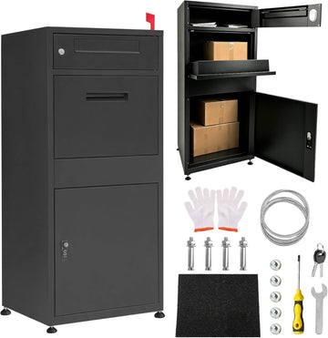 40" Large Package Delivery Box for Outside - Lockable Steel Parcel Drop Box with Mail Slot, 177L, Black