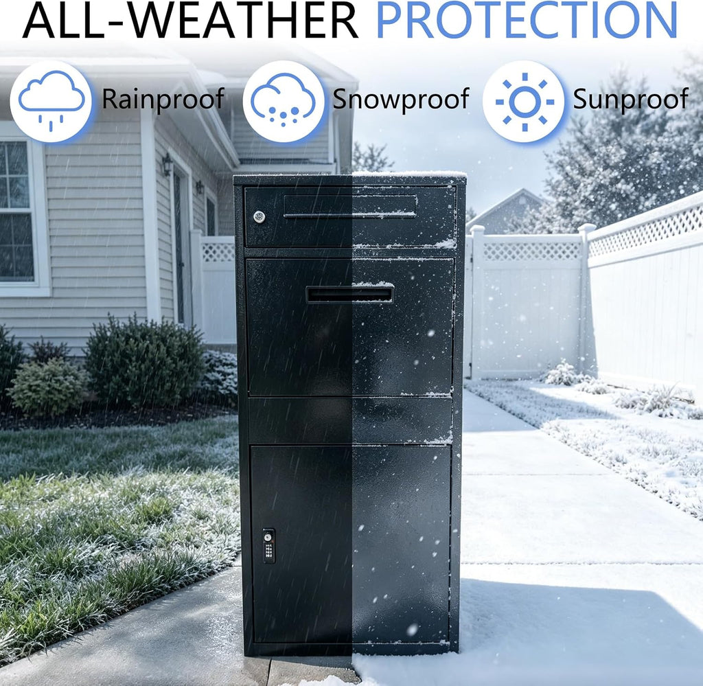 40" Large Package Delivery Box for Outside - Lockable Steel Parcel Drop Box with Mail Slot, 177L, Black
