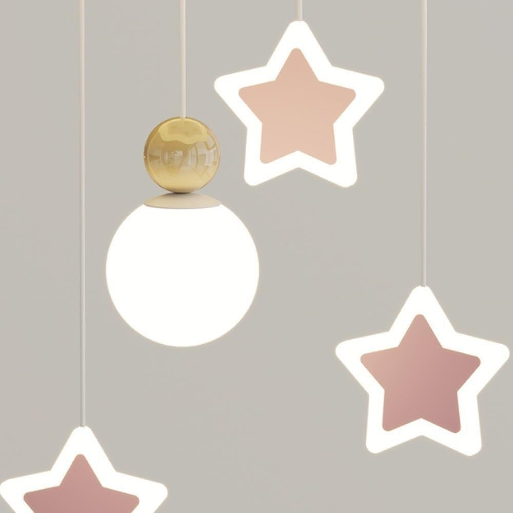 Modern Kids LED Ceiling Light Cloud Shaped Flush Mount Ceiling Lamp Hanging Stars and Moon Pattern Blue or Pink