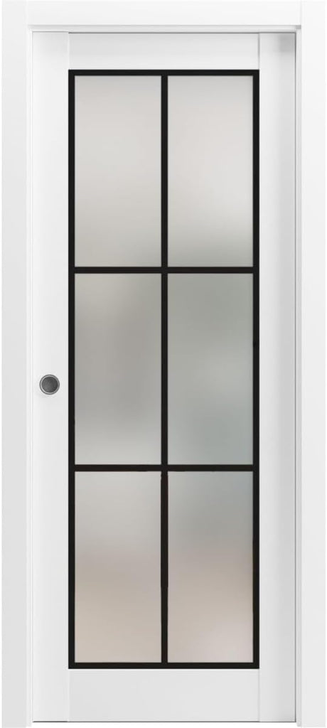 Planum 2122 | Interior French Single Pocket Door with Frosted Glass, Wooden, 30x80, White, Modern St