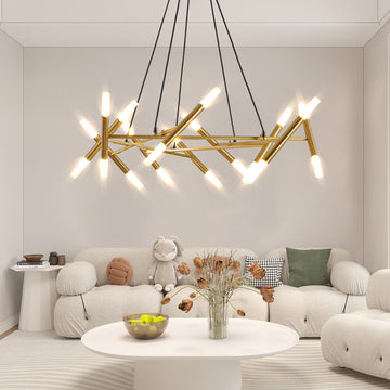 41-inch Chandelier, Modern Pendant Light Fixture – Perfect For Home/commercial Spaces, Iron Build+frosted Tubes, Black Adjustable Cords, Minimalist Design, Bulb Excluded