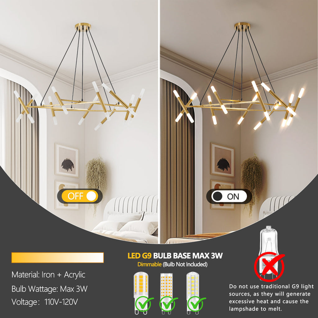41-inch Chandelier, Modern Pendant Light Fixture – Perfect For Home/commercial Spaces, Iron Build+frosted Tubes, Black Adjustable Cords, Minimalist Design, Bulb Excluded