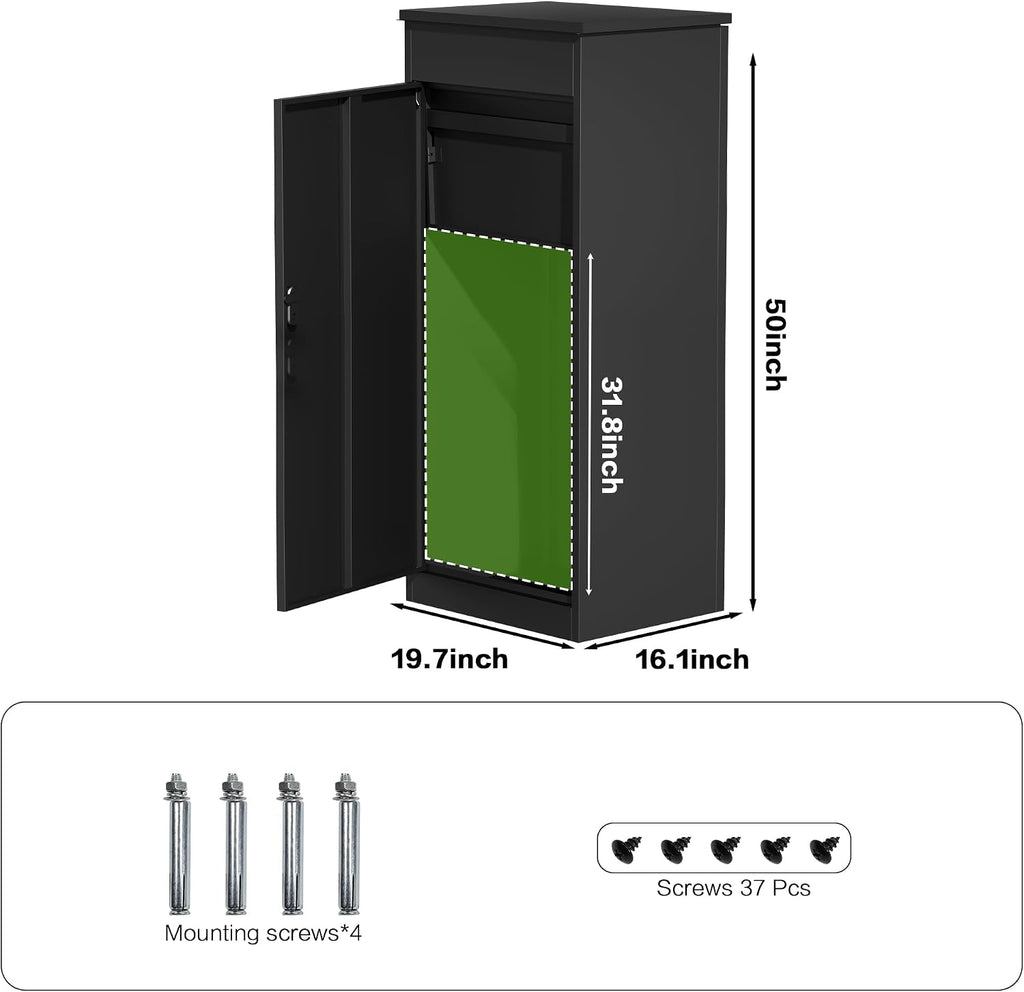 41" Two-Tier Package Delivery Box for Outside - Steel Parcel Locker with Combination Lock, Waterproof, Black