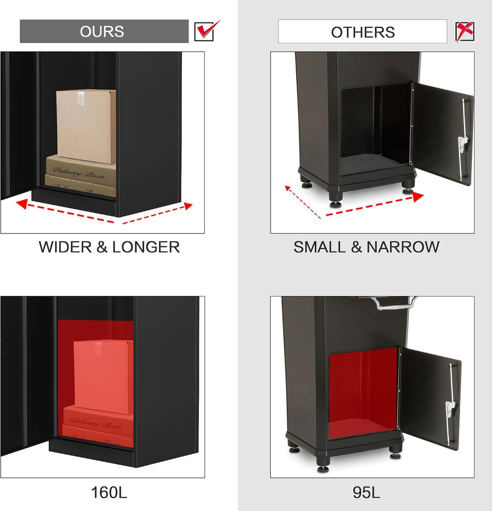 41" Two-Tier Package Delivery Box for Outside - Steel Parcel Locker with Combination Lock, Waterproof, Black