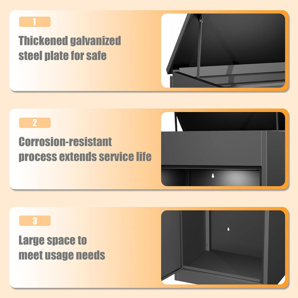 41" Two-Tier Package Delivery Box for Outside - Steel Parcel Locker with Combination Lock, Waterproof, Black