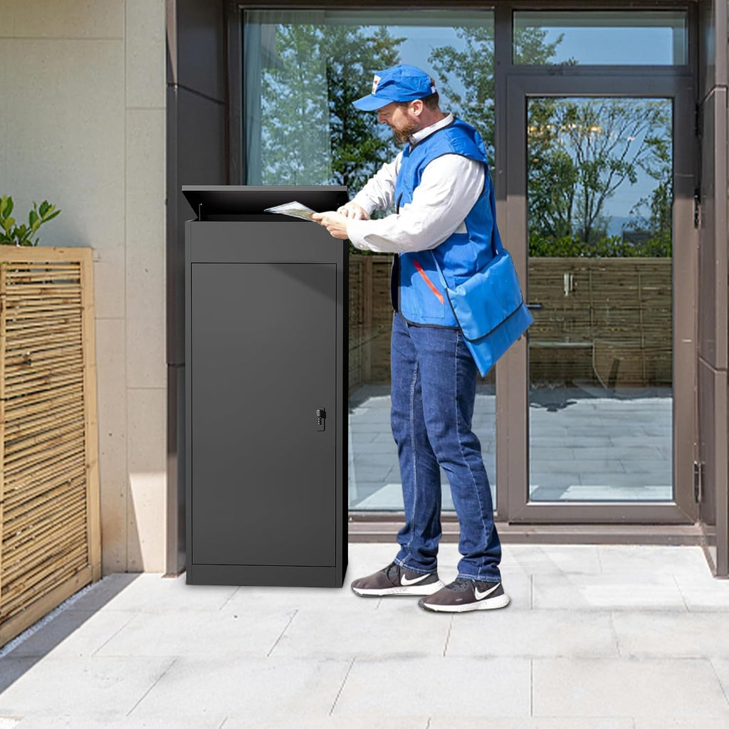 41" Two-Tier Package Delivery Box for Outside - Steel Parcel Locker with Combination Lock, Waterproof, Black