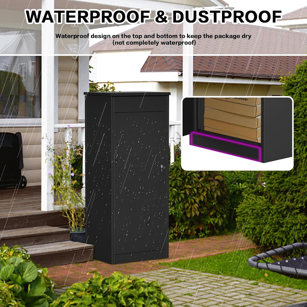 41" Two-Tier Package Delivery Box for Outside - Steel Parcel Locker with Combination Lock, Waterproof, Black