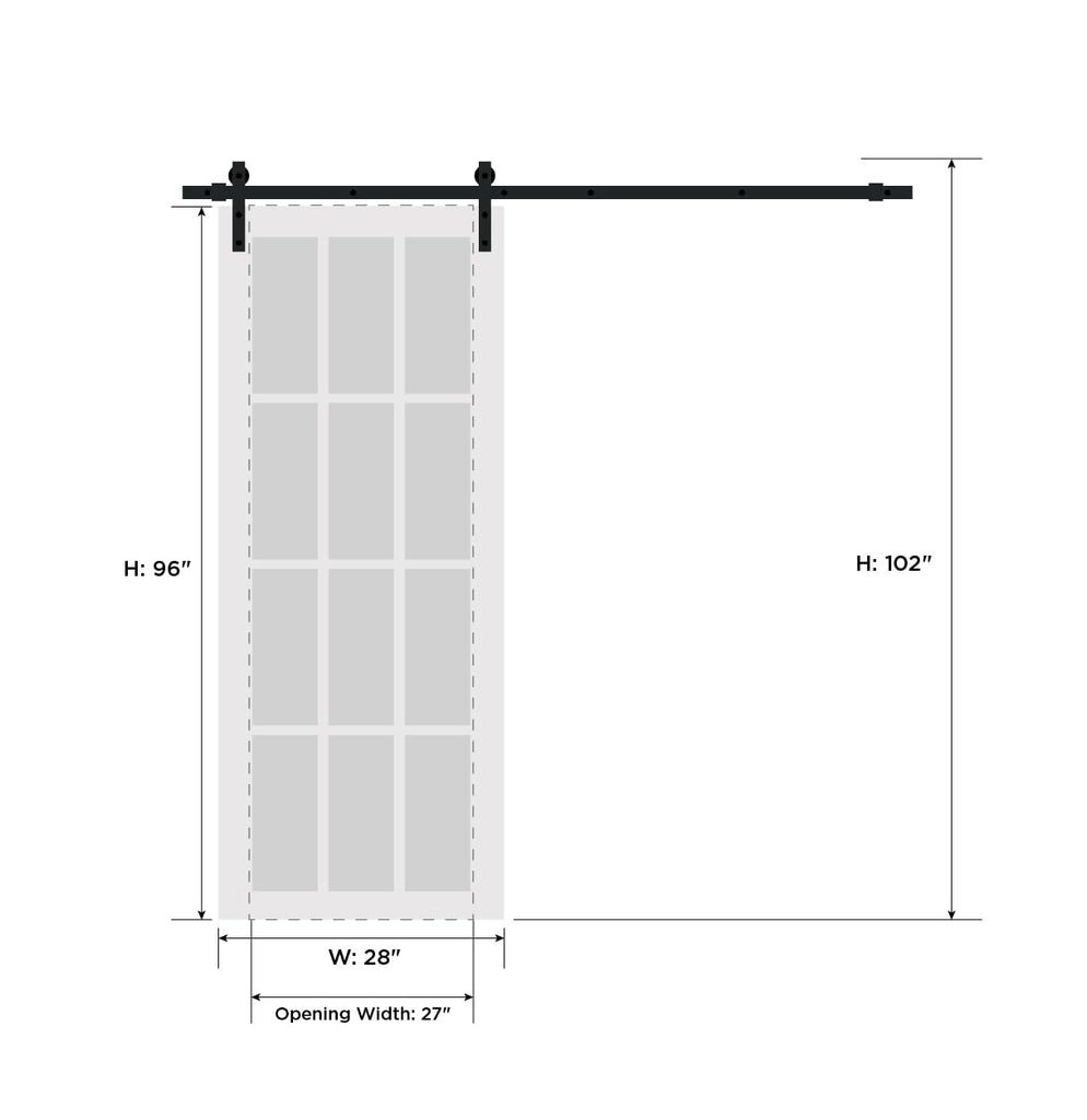 Sliding Barn Door 28 x 96 inches | Quadro 4002 White | Single Barn Door | Frosted Glass MDF Modern Hardware Included