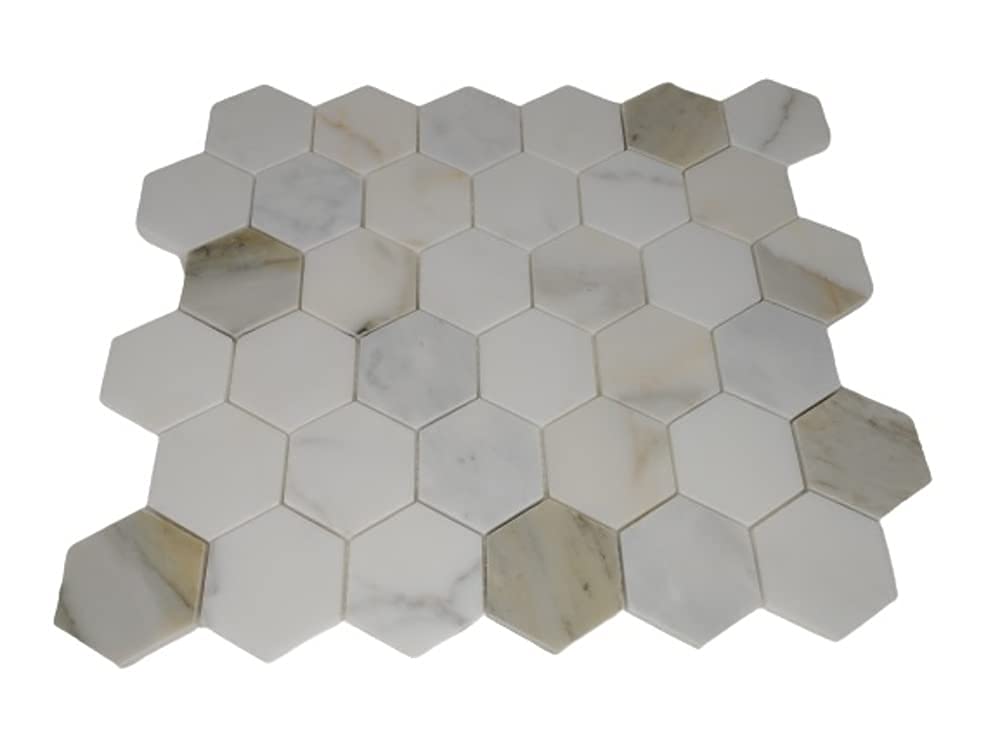 Calacatta Gold Marble 2 inch Hexagon Mosaic Tile for Wall and Floor Kitchen Backsplash Bathroom Flooring Shower