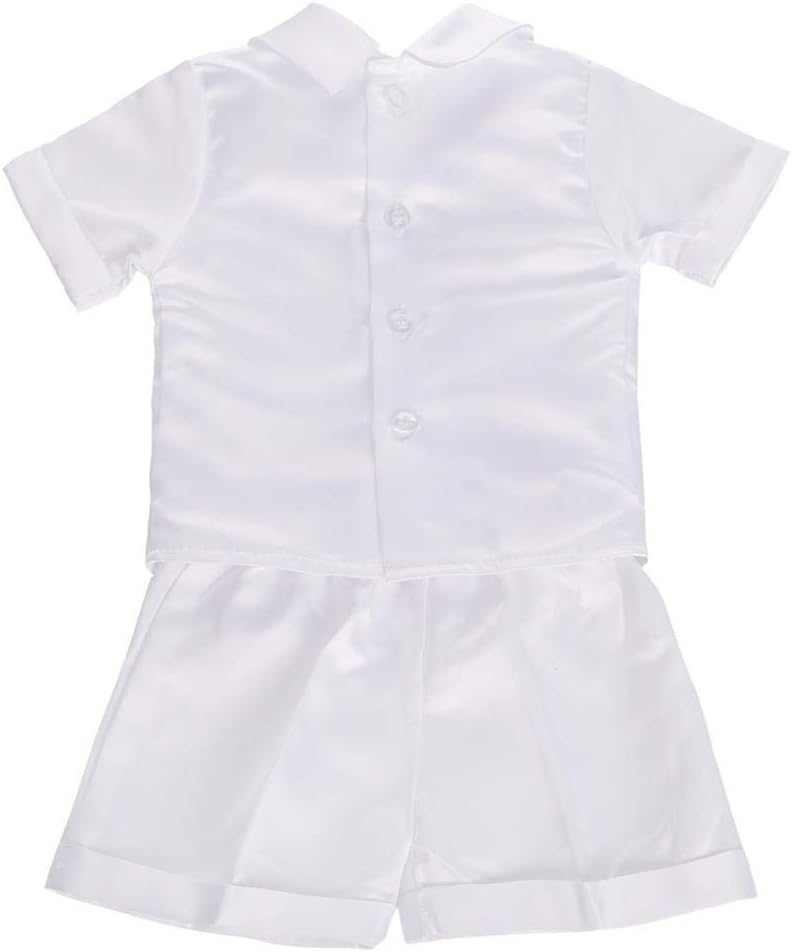 Baby Boys Christening Clothing Baptism Outfits with Bonnet Short Long Sleeve White Suit