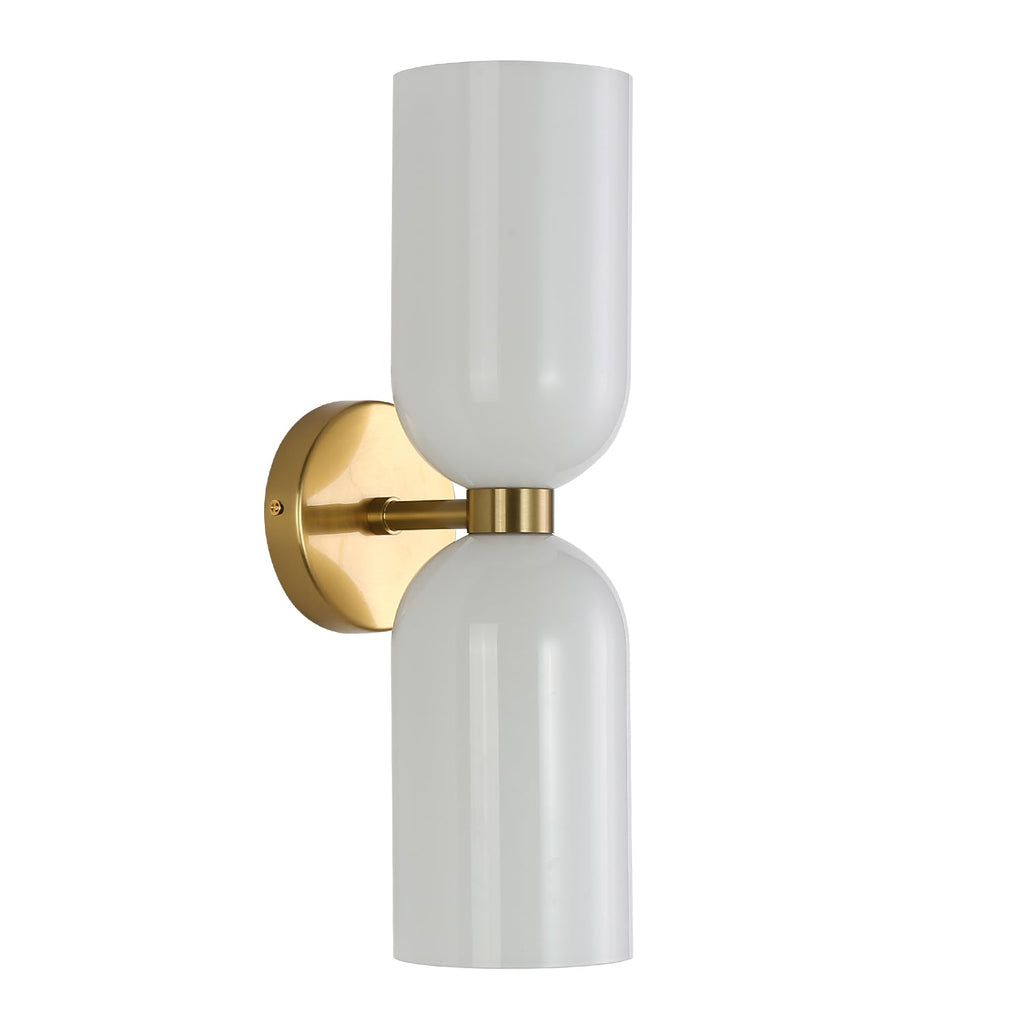 Minimalist 2-Light Gold Wall Sconces with Cylinder Glass Shades- Mid Century Vanity Wall Double Lights Hardwired