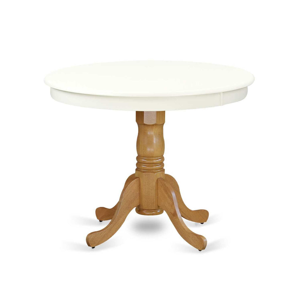 Round Wood Dining Table - Sturdy Kitchen Table for Small Spaces Linen White and Oak/36-Inch Without Dropleaf