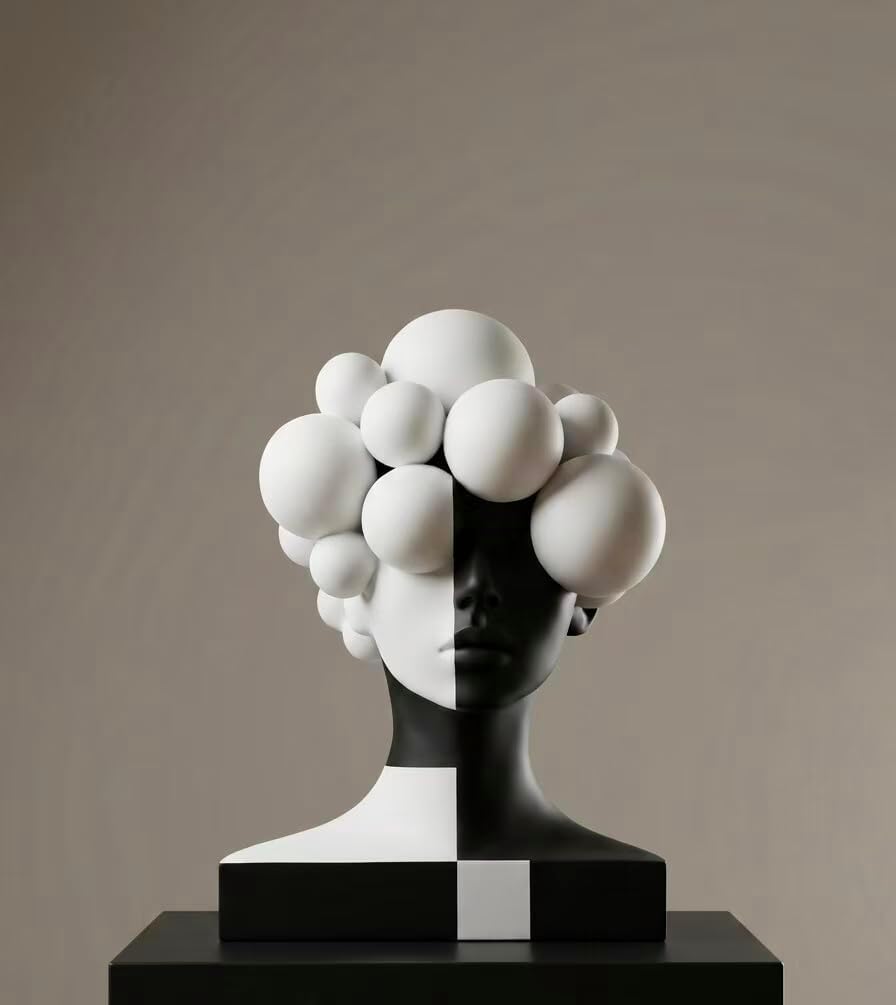 Creative Abstract Geometric Human Bust Sculpture, Resin,Black and White Color Blocking Design, Modern Art Decor
