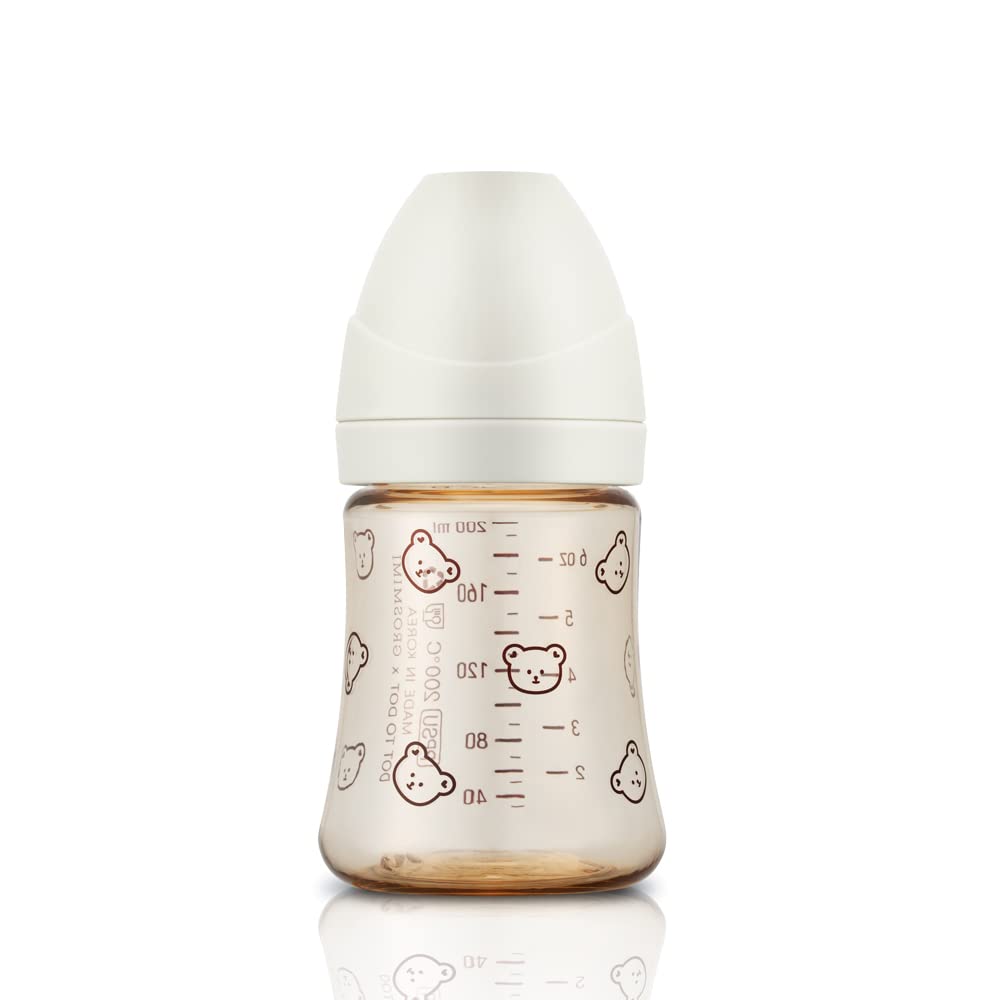 Baby Bottle, Anti-Colic Valve, 1M+, 6oz (Bear - White)