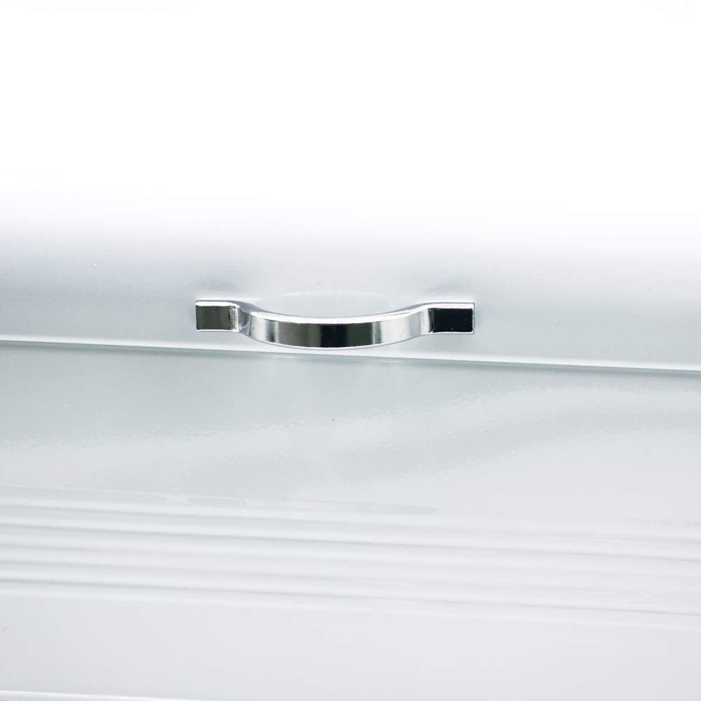 Large, Metal Bread Storage Bin with Lid, 16.3"x9"x6.7", White
