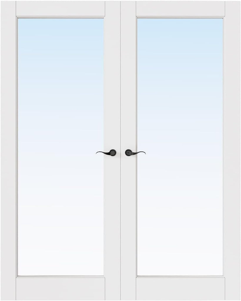 French Door 60" x 80" (Double 30" x 80") Clear Glass Door Slabs with Pre-Hung Jamb, Black Hinges, Levers and Latch