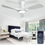 42-Inch Flush Mount Low Profile Ceiling Fan with Dimmable LED Light and Remote - White, 3 Blade, Ultra Quiet DC Motor