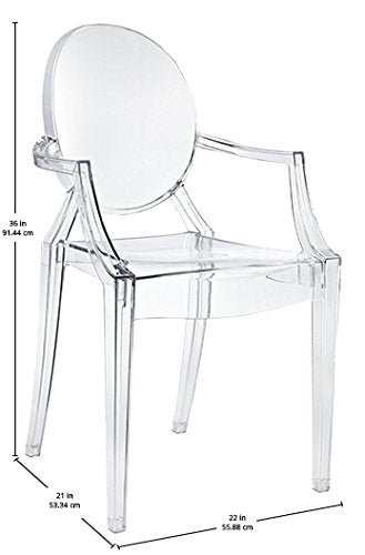 Casper Modern Acrylic Stacking Kitchen and Dining Room Arm Chair in Clear - Fully Assembled