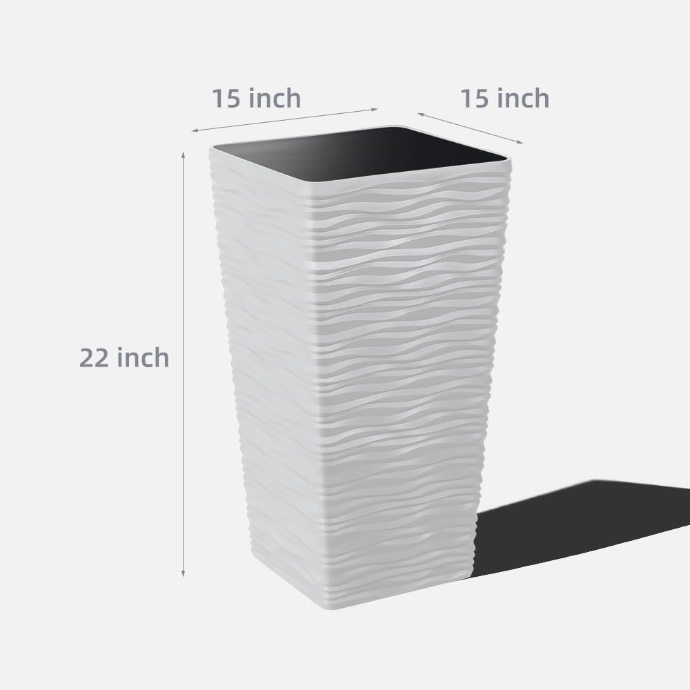22 Inch Tall Planters Set of 2,Modern Square Planters for Indoor Outdoor Plants, Large White Cone-Shaped Tree Pots