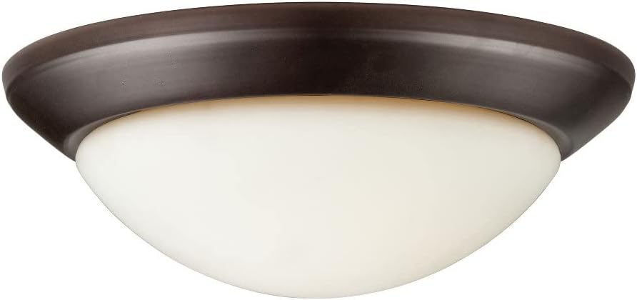 Two Light Flush Mount Ceiling Light - Antique Bronze, 14 Inch Transitional Glass Shade