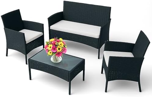 4-Piece Rattan Outdoor Patio Furniture Set - Conversation for Patio, Garden & Porch