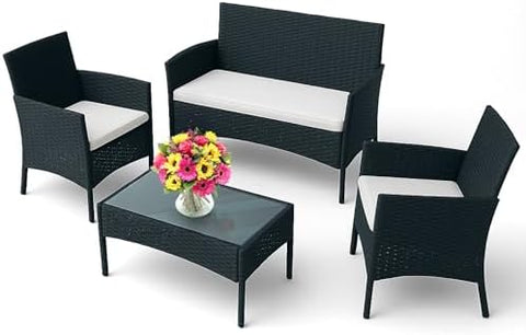 4-Piece Rattan Outdoor Patio Furniture Set - Conversation for Patio, Garden & Porch