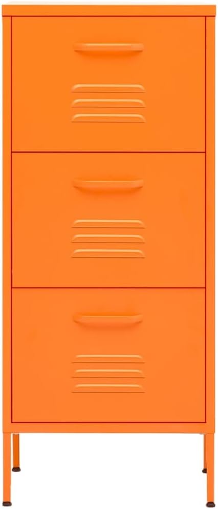 3-Drawer Metal Storage Cabinet, Modern Orange Accent Chest with Smooth Ball-Bearing Slides, Sturdy Steel Organizer