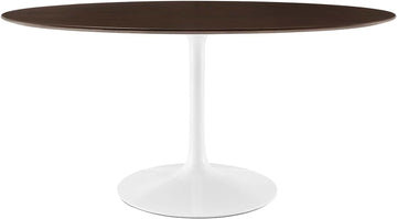 Inspired Tulip Style Oval Pedestal Dining Table — White Cherry Walnut, 60″ Oval