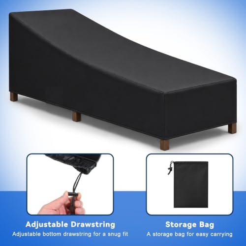 2 Pack Heavy Duty Patio Chaise Lounge Covers, Waterproof & UV Resistant with Windproof Straps, Black, 83" x 32" x 30"