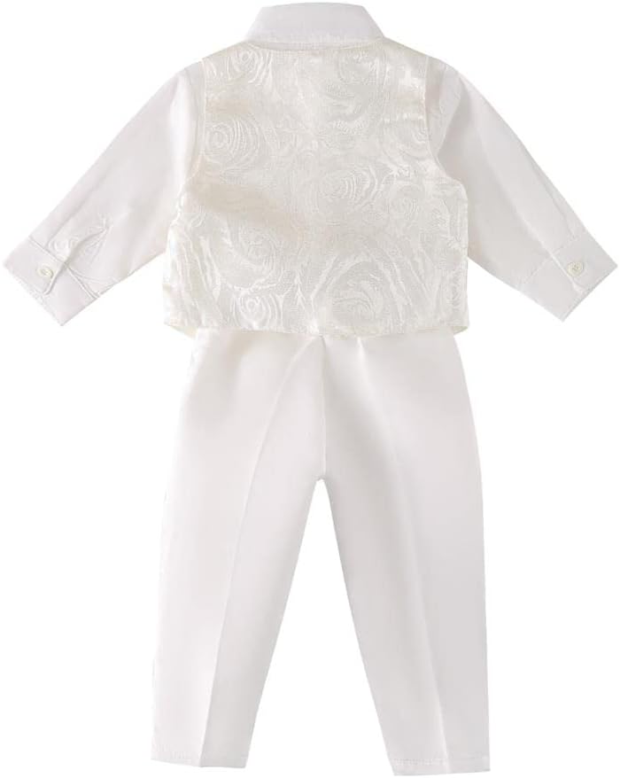 Infant Baby Boy Christening Baptism Outfit White Suit 5 Pieces Clothing Set with Bonnet Hat to