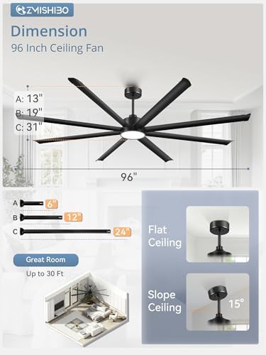 ZMISHIBO 96 Inch Black Ceiling Fan - Image 3