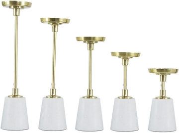 Luxury Set of 5 Marble and Gold Pillar Candle Holders - Elegant Modern Home Decor Accent
