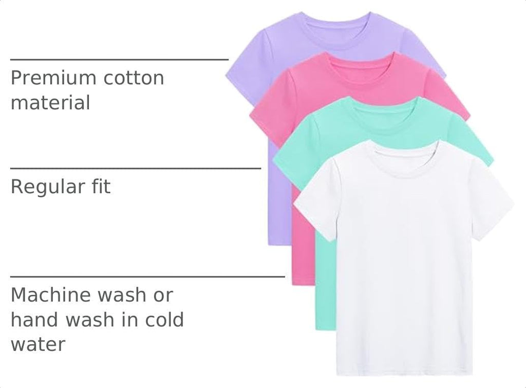 4 Pack Girls Short Sleeve Shirts Cotton T-Shirts Summer Basic Tees