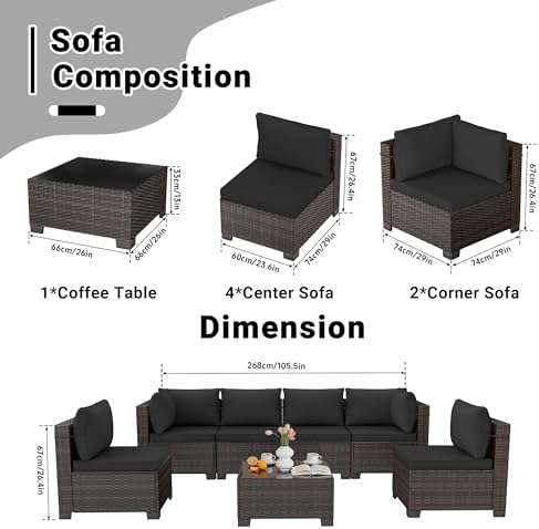 7-Piece Rattan Outdoor Patio Furniture Set - Conversation | Black for Patio, Garden & Porch