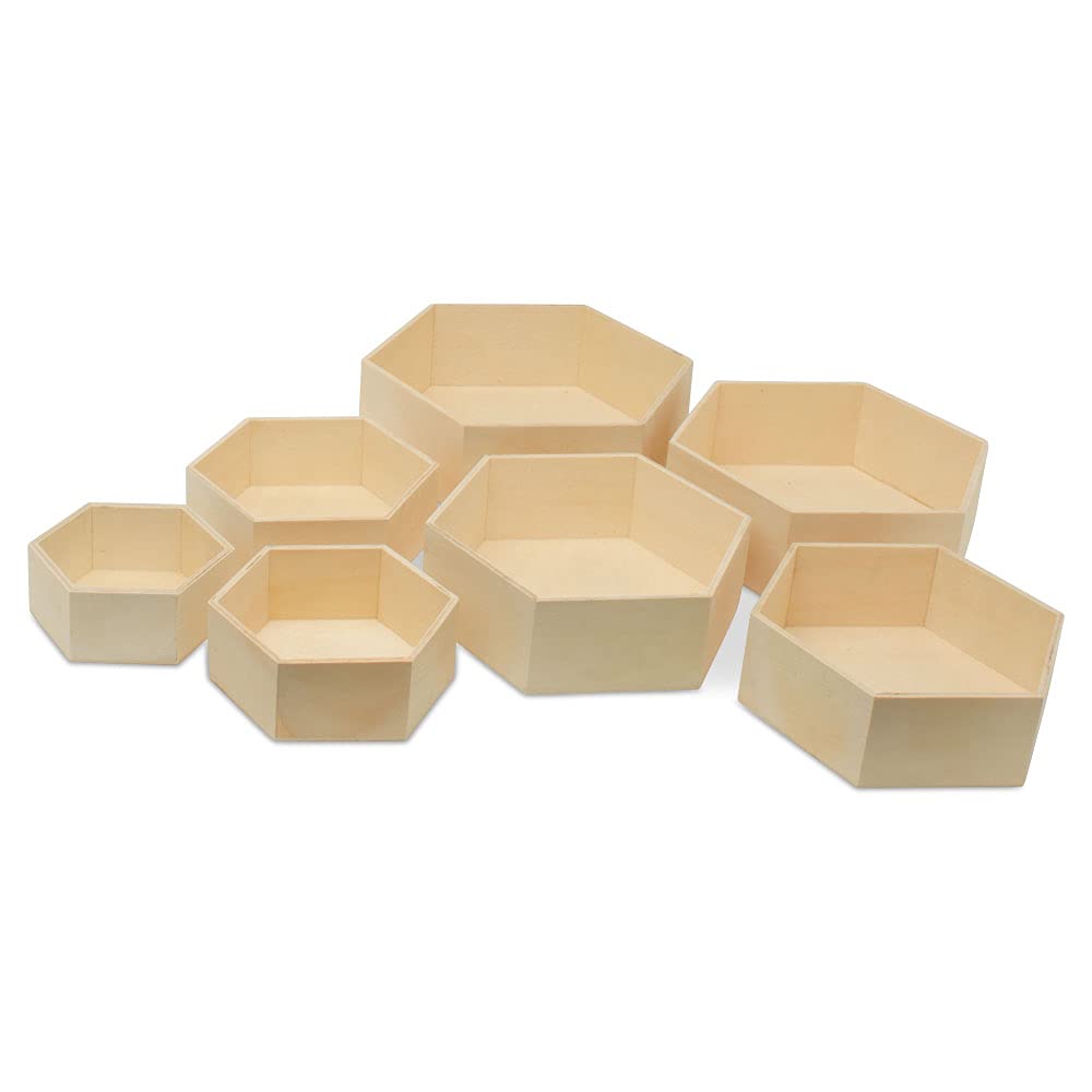 Wooden Hexagon Floating Shelves with Backs, 5 Sets of 7, Unfinished for Crafts and DIY Wall Décor: Modern
