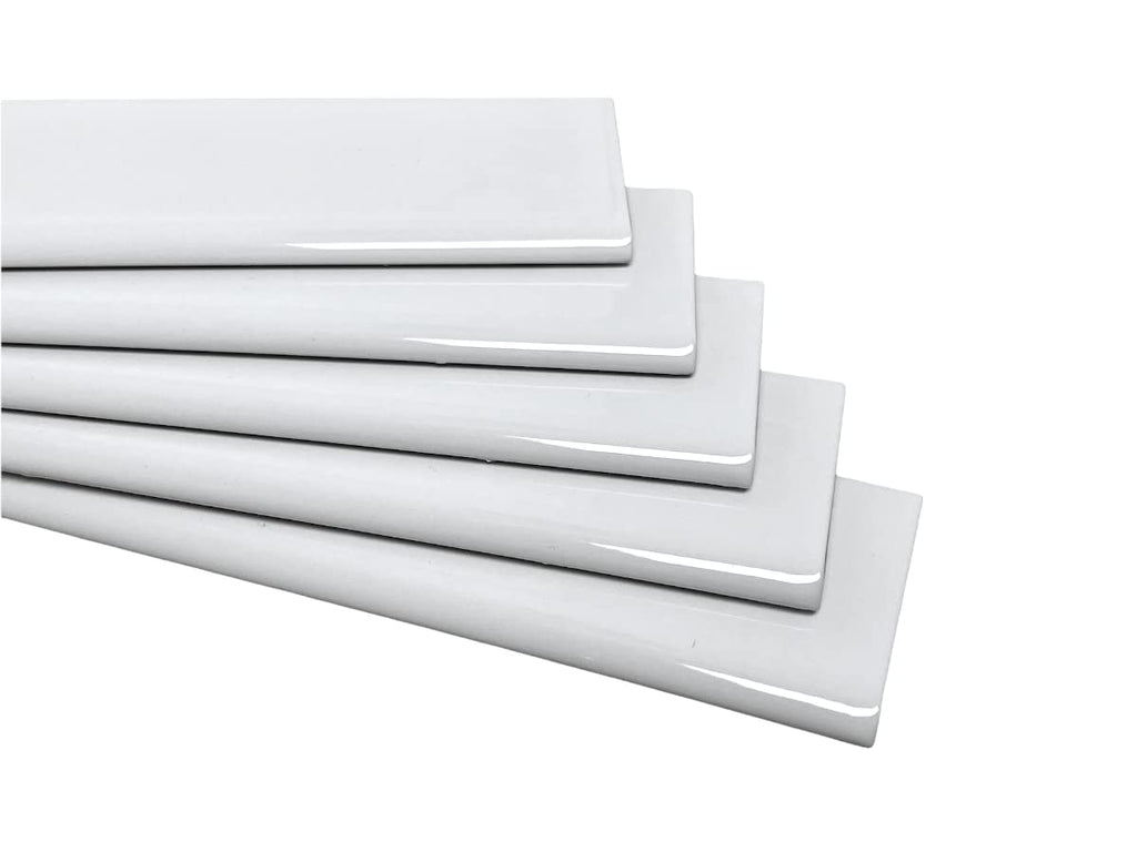 White Glossy 2x8 Ceramic Bullnose Subway Wall Trim Tile for Edge Finishing Kitchen Backsplash and Shower Walls (Box