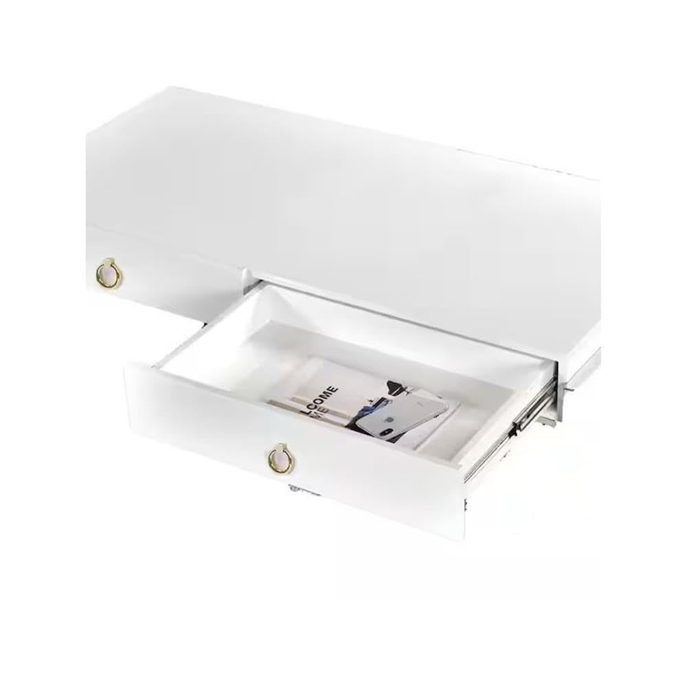 Barento 47" White Gloss Rectangular Computer Desk with 3 Drawers and Ring Handles, Stainless Steel Sled Base