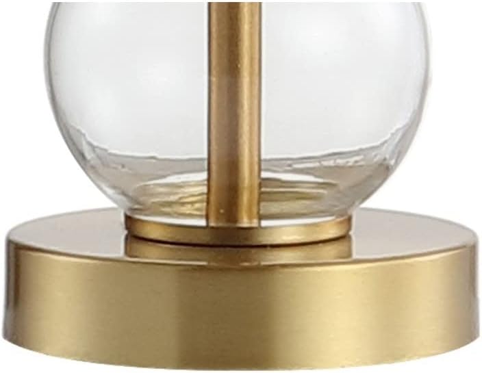 21" Clear/Brass Gold Glass Table Lamp and Living Room, White Linen Shade, Modern Stacked Sphere Bedside Lamp