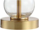 21" Clear/Brass Gold Glass Table Lamp and Living Room, White Linen Shade, Modern Stacked Sphere Bedside Lamp
