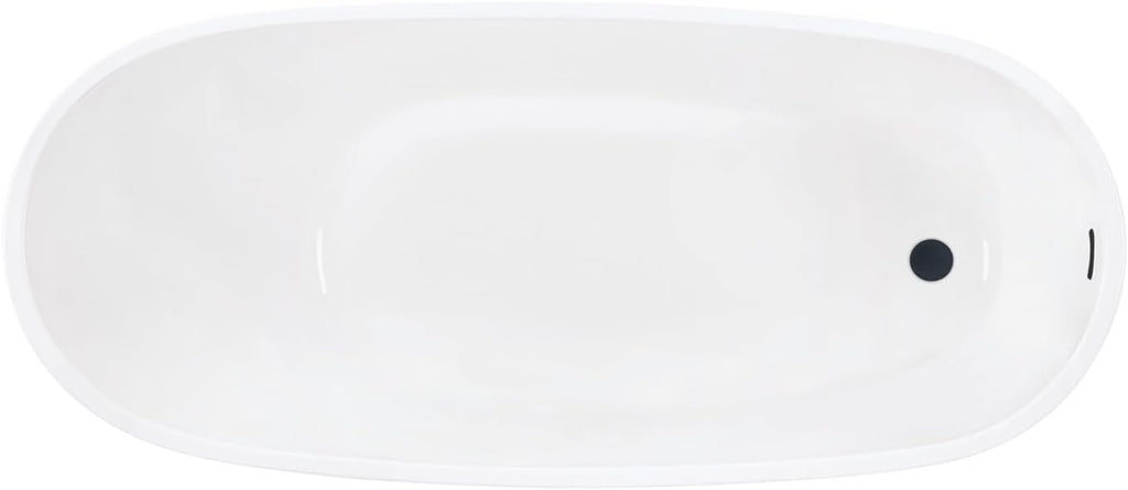 VTRS542827C310 54" Acrylic Oval Single Slipper Freestanding Tub with Drain, Glossy White/Matte Black