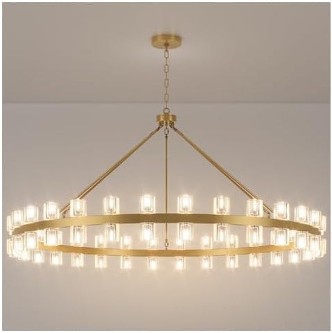 60 Inch Gold Wagon Wheel Chandelier with Crystal Shade, 60 Lights, Modern Farmhouse Style, Ideal for Dining Room, Kitchen, Entryways A117-B0DJ19SS4C