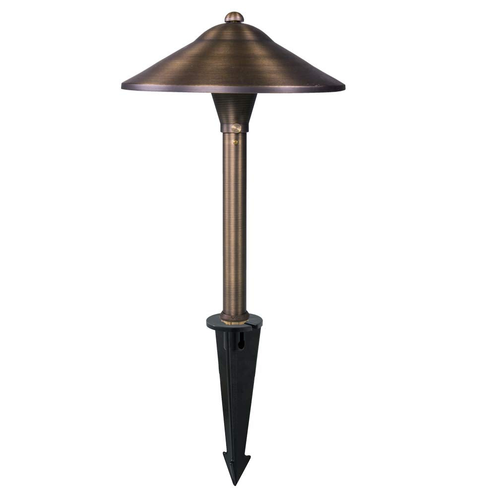 Max Spread 12V Brass Mini Path Light (15" Tall, 9" Shade), Bronze