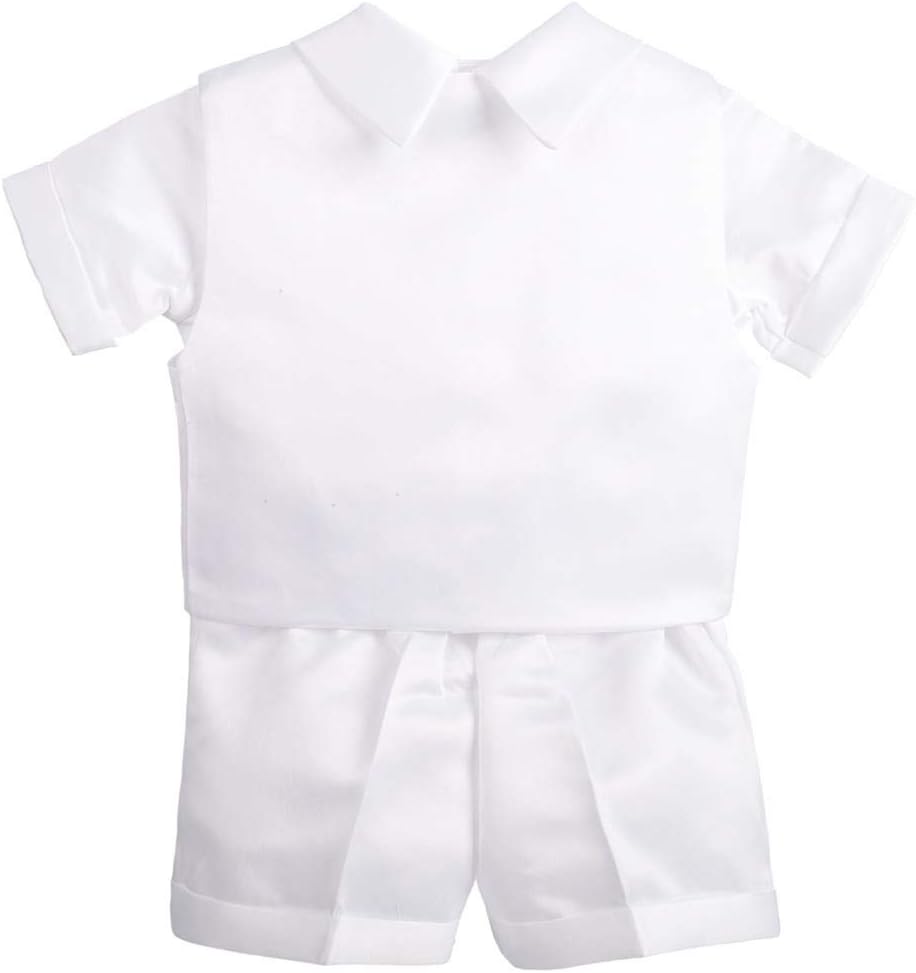 Baby Boys Christening Clothing Baptism Outfits with Bonnet Short Long Sleeve White Suit