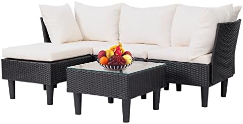 5-Piece Rattan Outdoor Patio Furniture Set | Khaki for Backyard, Garden & Porch