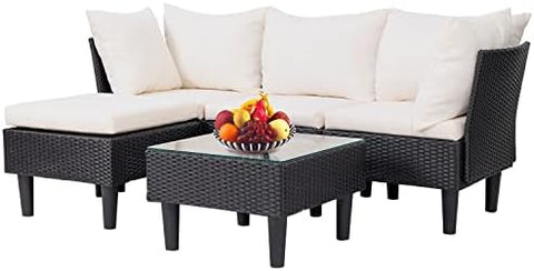 5-Piece Rattan Outdoor Patio Furniture Set | Khaki for Backyard, Garden & Porch